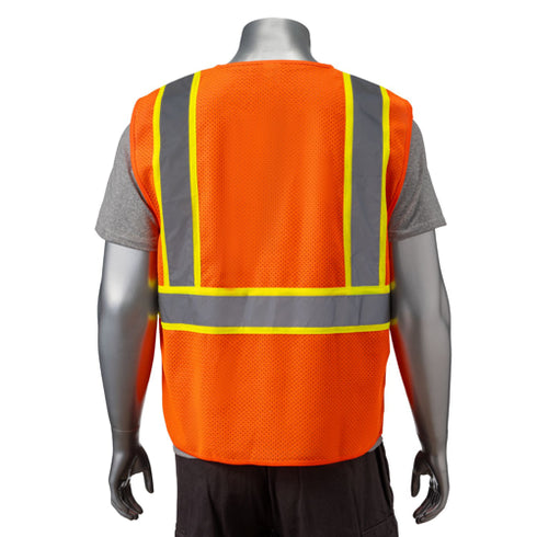Class 2 Polyester Two Tone Reflective Tape Safety Vest | Back side | Safety orange